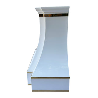 SINDA Handcrafted White Stainless Steel Range Hood Wall Mount In Stock, 48"W x 21"D x 39"H, SRH33-4TR-C