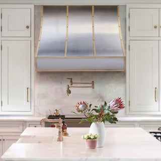 Unique Sloped Stainless Steel with Decorative Brass Range Hood-SINDA