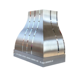 Custom Metal Range Hood with Polished  Straps and Rivets- SINDA