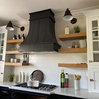 Oil rubbed bronze copper kitchen range hood with straps & rivets 