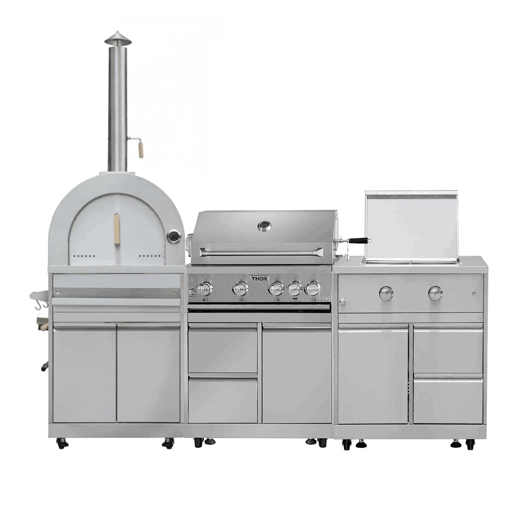 SINDA 4 Piece Modular Outdoor Kitchen Suit in Stainless Steel, w/Pizza ...