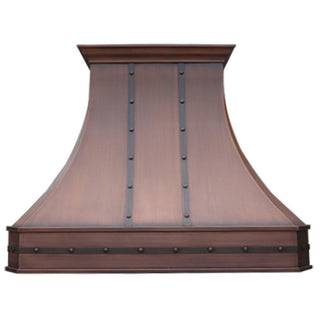 SINDA antique copper range hood with decorative straps and rivets