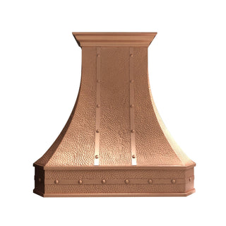 SINDA classic hammered body with decorative straps and rivets copper custom range hood