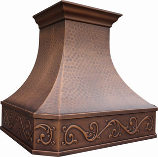 Top ranked classic scroll apron hammered copper custom range hood