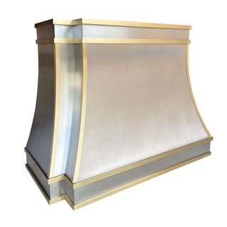 Custom Kitchen Range Hood in Brushed Stainless Steel with Brass Trims - SINDA