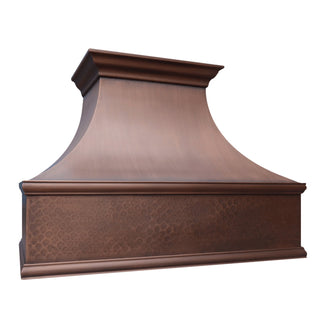 Luxury antique copper vent hood with hammered apron